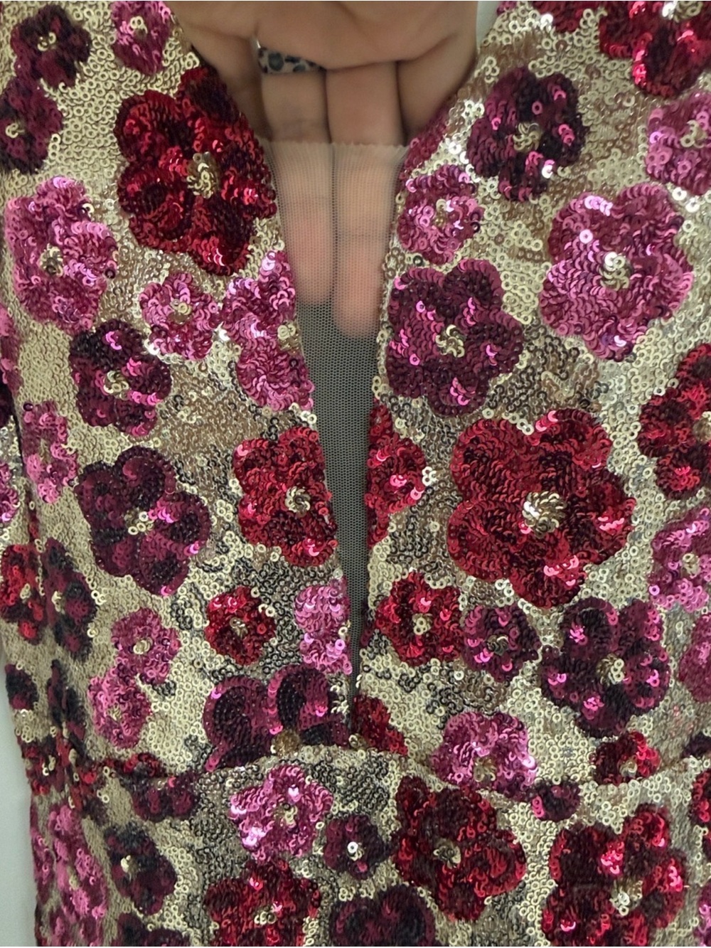 Betsy & Adam Rava Purple and Pink Sequin Floral Maxi Gown Prom Formal - Picture 5 of 12